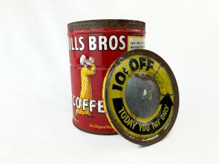 Vintage Hills Bros.  2 Lb Coffee Can Metal Antique Tin Coupon Lid Rare