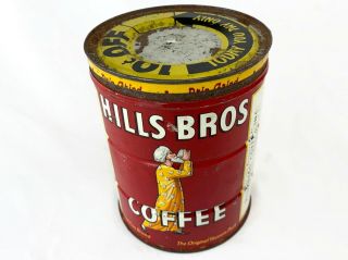 Vintage Hills Bros.  2 Lb Coffee Can Metal Antique Tin Coupon Lid RARE 2