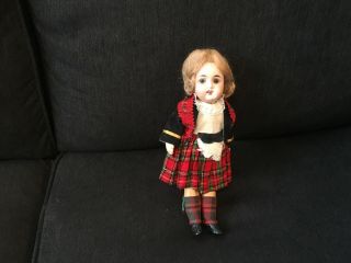 Rare Antique German Jointed Bisque & Composition Doll In Orig.  Scottish Outfit