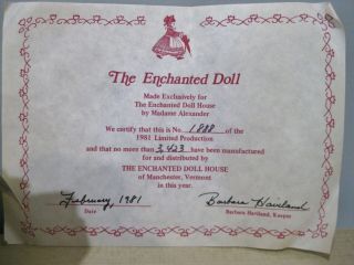 Madame Alexander The Enchanted Doll Ltd Ed W/coa Made In Vermont