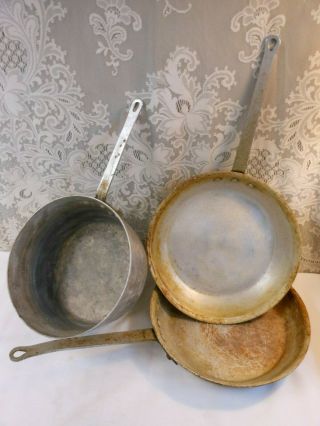 Vintage Industrial Kitchen Metal Large Skillet Pans & Sauce Pot