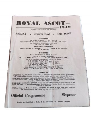 1949 Royal Ascot Abernant The Cobbler Rare Card