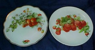 2 Antique Hand Painted Porcelain Plate Strawberries Globe China Germany