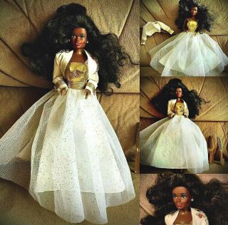 1988 Rare,  Vtg.  African American “mattel” | “barbie Doll” White & Gold Ball Gown