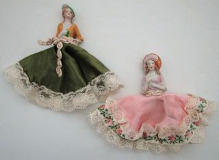 2 Vintage 2 " Porcelain Half Dolls With Skirts,  Made In Japan