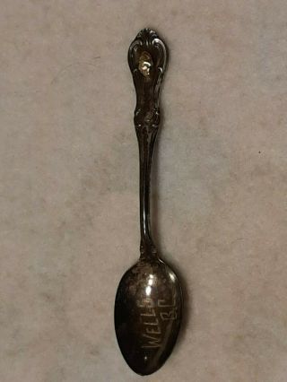 Antique Well B.  C.  Sterling Souvenir Spoon With Gold Nugget On Handle