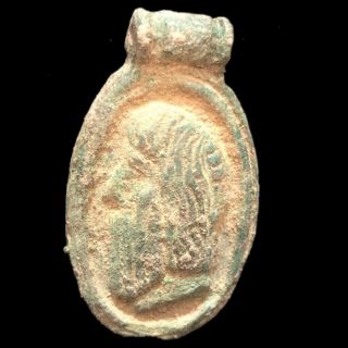 Rare Roman Period Bronze AppliquÉ With A Male Bust - 200 - 400 Ad (5)