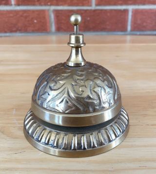Antique Brass Ornate Hotel Front Desk Bell Vintage Service Counter Bell