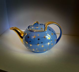 Vintage Hall China Co.  Rare Teapot 0749gl 6 Cup Cadet Atomic Blue Stars