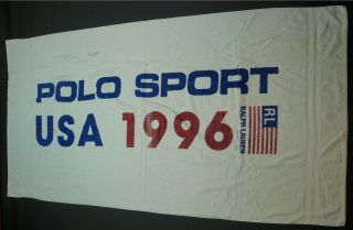 Rare Vintage Ralph Lauren Polo Sport 1996 Rl Usa Flag Bath Beach Towel 90s White