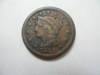 1845 Rb Braided Hair Cent Coin (f) On Copper  A Looking Dirty Rare One
