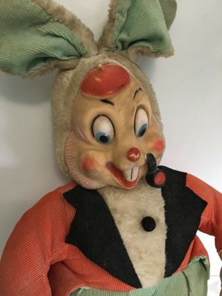Vintage Rubber Face Rabbit With Pipe 19 " Rubber Shoes And Hands,  Beret,  Rare