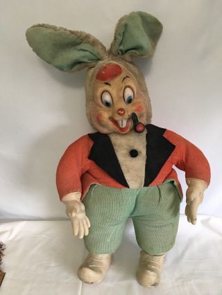 Vintage Rubber Face Rabbit With Pipe 19 