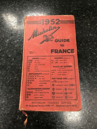 1952 Michelin Guide To France,  Rare English Edition
