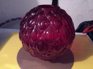 Vintage Red Mid Century Light Lamp Shade Glass Globe Retro