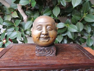 3 " Marked Old Chinese Pure Bronze 4 Mood Emotions Maitreya Buddha Head Statue