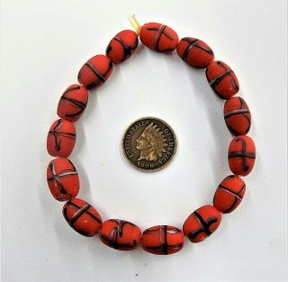 15 Red French Cross Trails African Trade Beads Antique Venetian Style