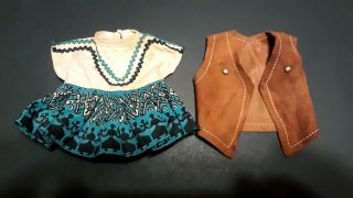Vintage 10 " Tiny Terri Lee Doll Squaw Dress And Brown Leather Cowgirl Vest