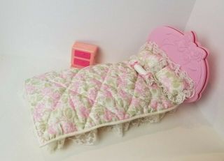 Vintage Barbie Bed And Night Stand With Pillows And Bed Spread 1980 