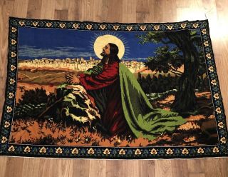 Vintage Large Jesus Wall Tapestry Religious Decor 54” X 37.  5”
