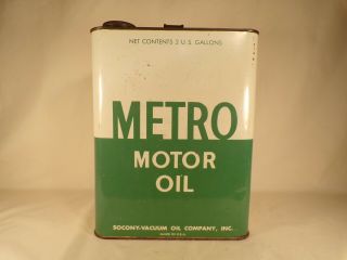 Socony Metro Motor Oil Can Vintage 2 Gallon Rare Gas Oil Mancave Garage Decor