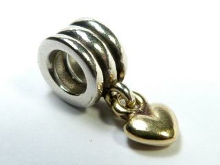 Authentic Pandora 925 Ale Silver & 14ct Gold Dangle Heart Charm 790173 - Rare