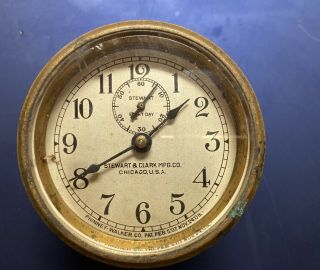 Rare Antique Stewart Clark Brass 8 Day Wind Up Clock