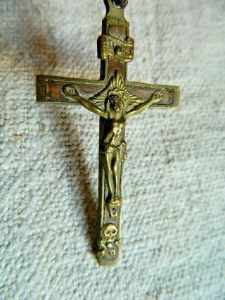 Antique 1800 Nun Monk Cross Crucifix Wood Bronze Pectoral Skull Crossbones 2a
