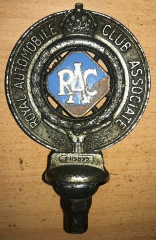 Vintage Rac Associate Members Car Bonnet Badge Blue Diamond Centre - Very Rare