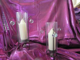 Art Deco Pair Petites Choses Usa Glass And Wrought Iron Candles Holders Rare