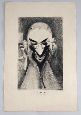 Rare C.  1900 Gossip And Satan Came Also Optical Illusion Noir Art Print Antique 2