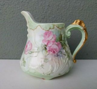 Coiffe - Antique Limoges Porcelain Creamer W/ Hand Painted Roses
