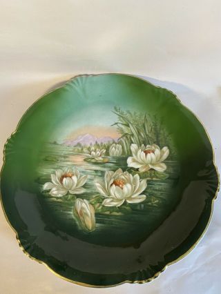 12” Porcelain Bavarian Dark Green Water Lily Plate