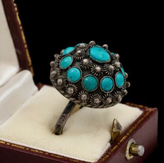 Antique Vintage Deco Retro Sterling Silver Mexican Taxco Turquoise Ring Sz 6.  75
