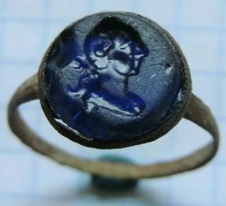 Ancient Bronze Ring Middle Ages With A Face