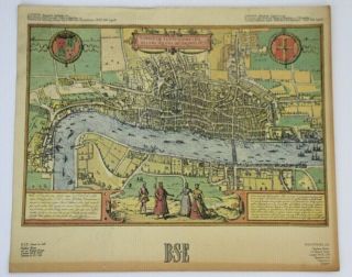 Antique Old London Map Anonymous Engraving 1560 Braun Et Hogenberg