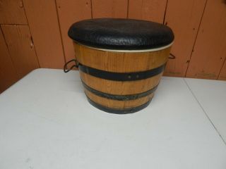 Vintage Ottoman Cooler Storage Foot Stool Wood Barrel Retro Unique Rare Chest