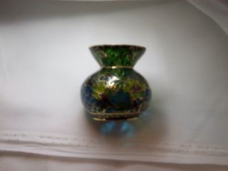 Mini Plique A Jour Glass Cloisonne Vase - Blue With Yellow Flowers - Cute