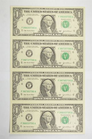 Rare Uncut Sheet 2003 - A $1 Fed Res Notes Choice Unc Never Cut By Treasury 837