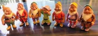 Vintage Disney Snow White Seven 7 Dwarfs Set Rubber Figurines Moveable Rare Vtg 2