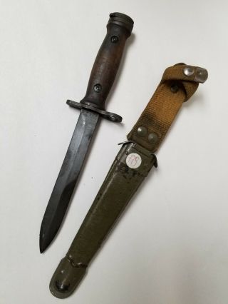 RARE ITALIAN ARMY M1 CARBINE BAYONET WITH WOOD HANDLE AND LEATHER SCABBARD 2