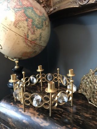 Vintage Hollywood Regency Rare Brass Metal Table Centre Candelabra With Crystals
