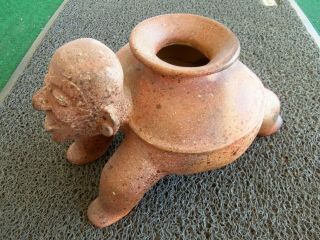 Pre - Columbian Rare Human Effigy Vessel Terracotta Pottery Vase Pot Mayan Aztec