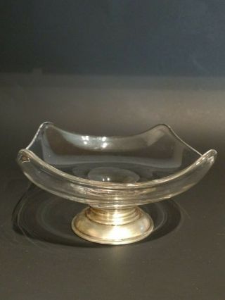 Vintage Square Glass Bowl Footed Candy Dish With Sterling Silver Base 6 "