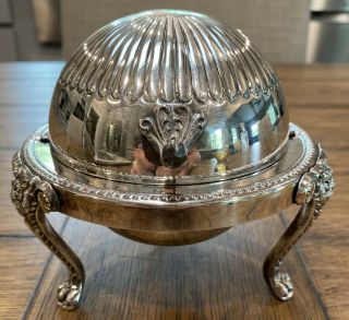 Vintage 1883 F.  B.  Rogers Silver Co.  273 Dome Roll Top Caviar/butter Server Lion