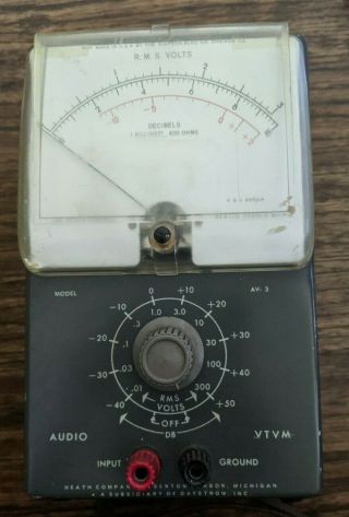 Heathkit Av - 3 Audio Vtvm Test Meter Powers On Vintage Gray
