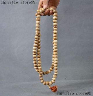 Rare Tibet Buddhism Old Cattle Bone Carved 108 grain Bead Prayer amulet necklace 2