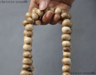 Rare Tibet Buddhism Old Cattle Bone Carved 108 grain Bead Prayer amulet necklace 3