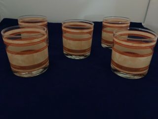 Vintage Georges Briard Rare Pattern Double Old Fashion Whiskey Glasses Set Of 5