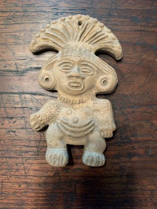 Ancient Mayan Pre - Columbian Pottery Figure,  5 X 3 1/4 X 1